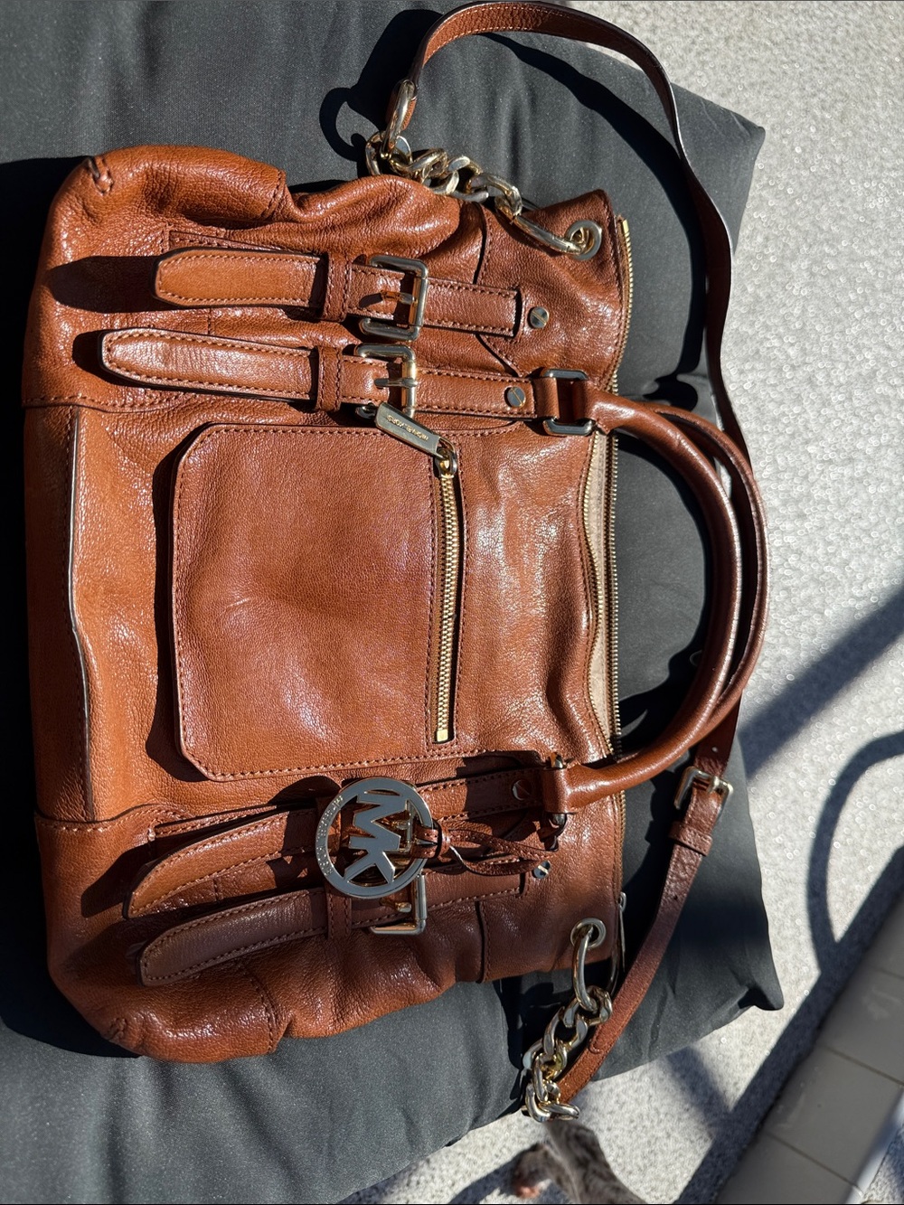 Michael Kors Chestnut Leather Tote with Gold Accents